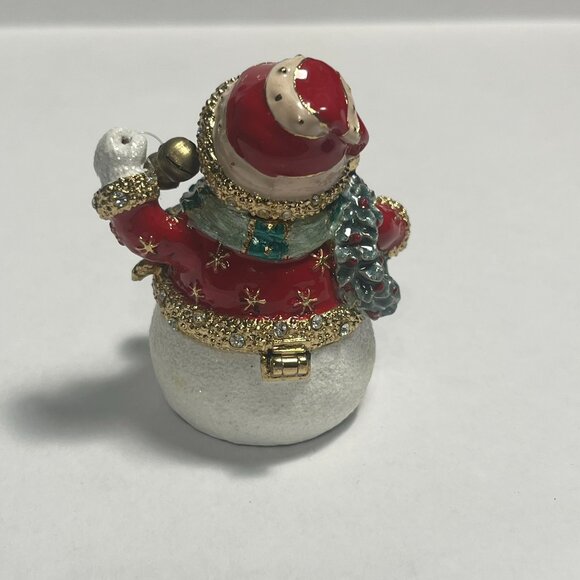 Snowman Jeweled Trinket Box with Austrian Crystals Magnetic Hinged Compartment - Picture 3 of 8